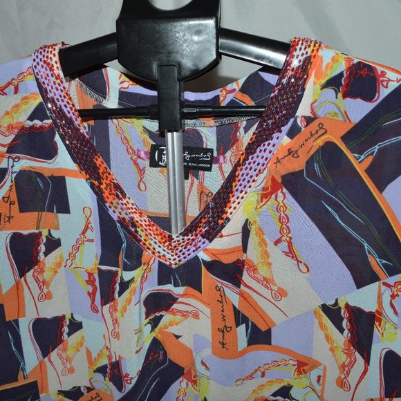 Andy Warhol by Pepe Jeans London Multi Color Womens Sz Small Tunic Length Blouse - Picture 2 of 5
